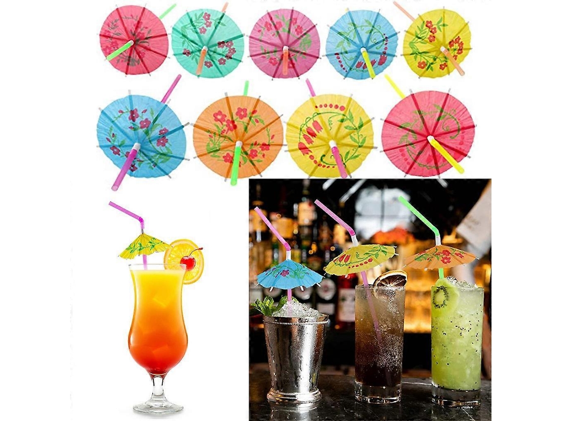 Pajitas de plástico, pajitas tipo paraguas para fiesta hawaiana Luau, Rosewell