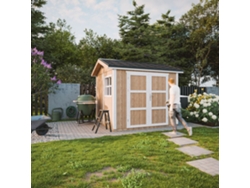 Caseta de jardín de primera calidad de 5,9 m² 252x250x294 cm con suelo y baldosas bituminosas Timbela M913a Terra Marrom