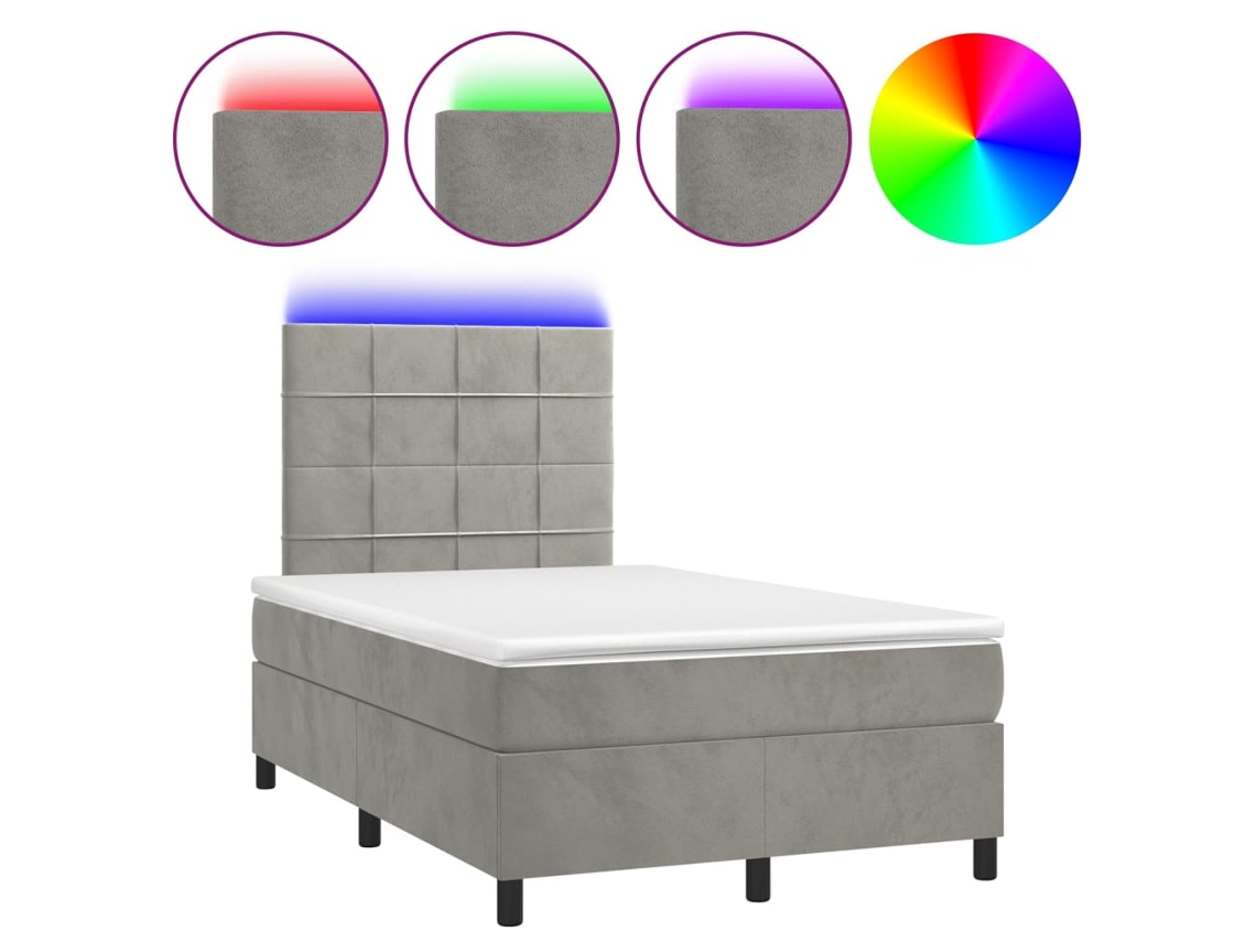 Maison Exclusive - Cama Box Spring Colchón Y Led Terciopelo Gris Claro 120x190 Cm