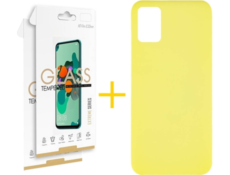 Kit Funda + 2 Protectores de Pantalla Samsung Galaxy A51 SKYHE Silicona Líquida (Amarillo)
