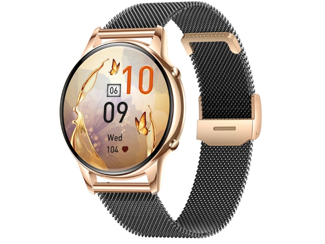 Reloj inteligente con pantalla táctil AMOLED de 1,32 pulgadas, llamadas Bluetooth, funciones de salud femenina y diseño redondo negro Yizhood