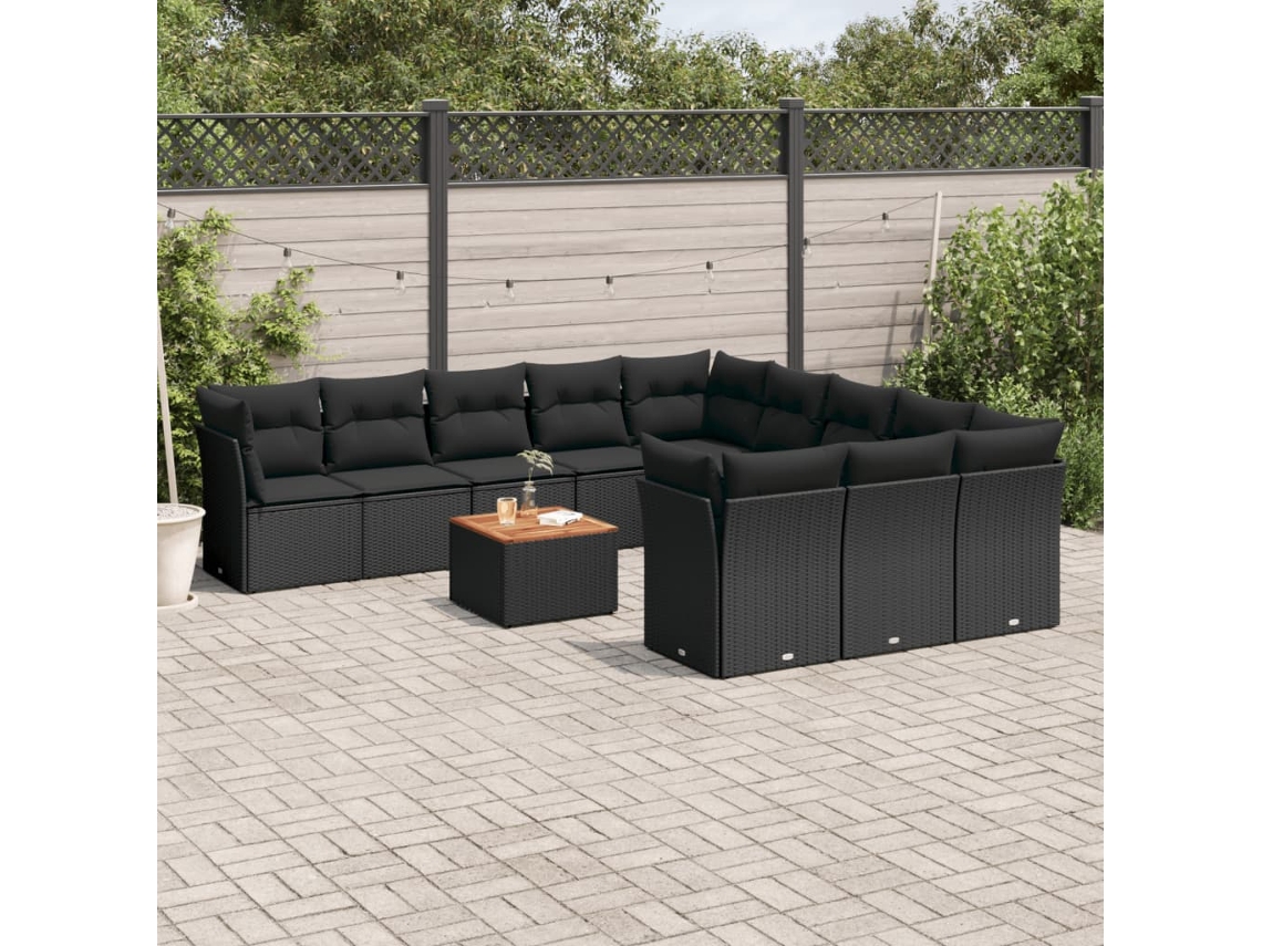 Conjunto de sofá de jardín de 12 piezas con cojines en mimbre sintético negro de DKD Home Decor