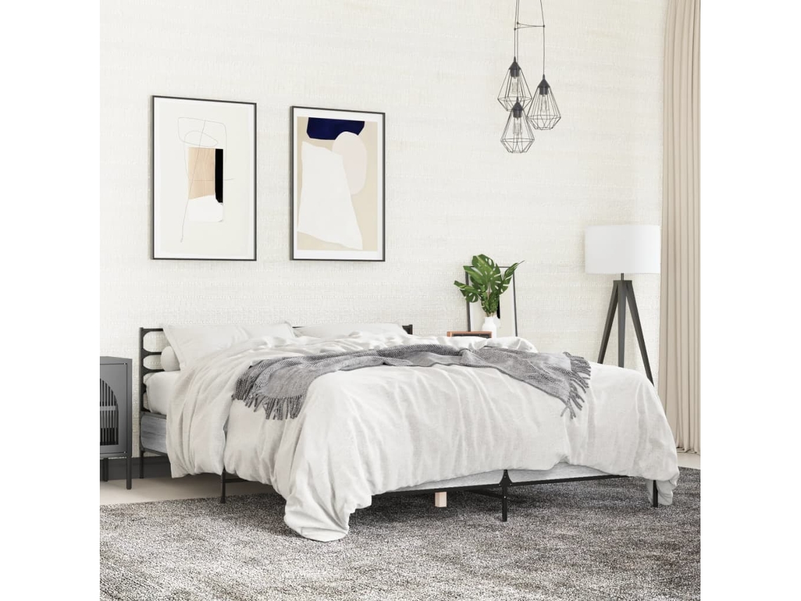 Estructura Cama Madera Ingeniería Metal Gris Sonoma 150x200 Cm