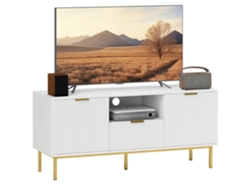 Mueble Para Tv De 50 Pulgadas Con 2 Puertas De Cierre Suave, Cajón Y Compartimento Abierto, 120x39x54cm, Blanco