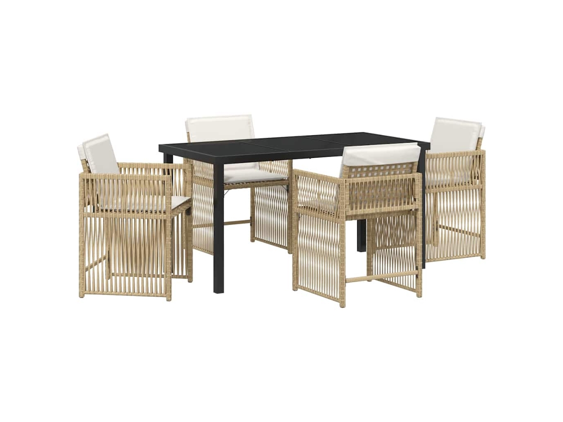 Juego de comedor de jardín Vidaxl de 5 piezas en mimbre beige