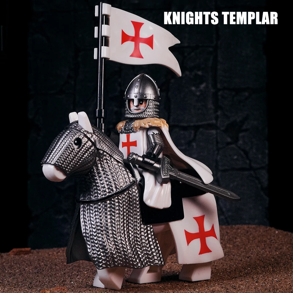 Caballero Templario - Caballero Medieval - Caballo De Guerra - Muñeco En Miniatura Para Regalo Infantil