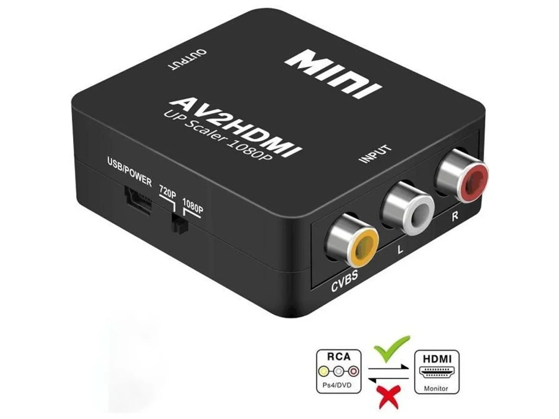 Adaptador ZAMUS Mini Av Rca a Hdmi Cvbs a Hdmi Converter S 1080P Adaptador de vídeo para consola Ps2 Wii