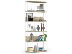 Estantería Loft 80 Cm Akord Metálica Blanca Con 6 Estantes En Roble Artesano Mate 80x32x191 Cm