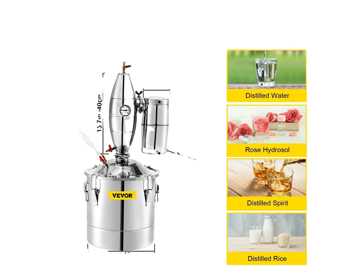 Destilador de alcohol, acero inoxidable, destilación eficiente, 50 litros.