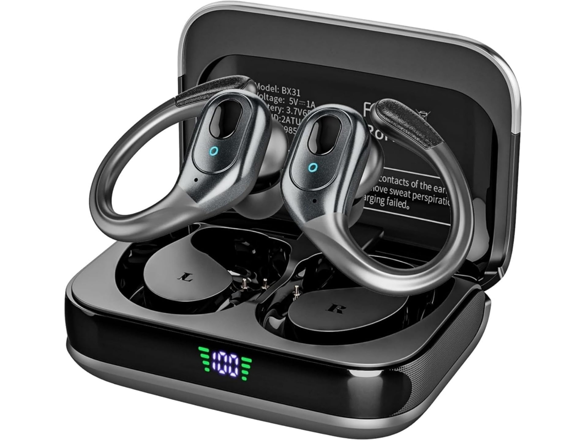 Auriculares Deportivos Negros Bluetooth 5.3 75h Pantalla Led Energía Cancelación Ruido Ipx7