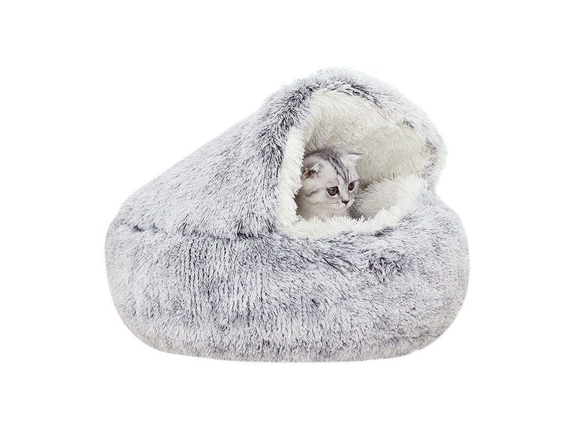 2026-cama Para Gatos En Interiores Con Capucha Grande, Anti Ansiedad, Suave Y Calientita, Gris