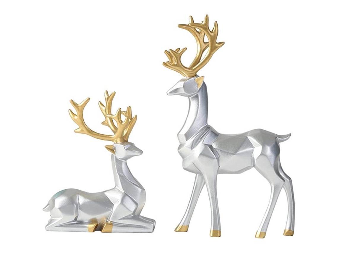 2026-figura De Ciervo Nórdico Estilo Origami De Resina, Ciervo Sentado Y De Pie, Decoración De Interior Plata (par)