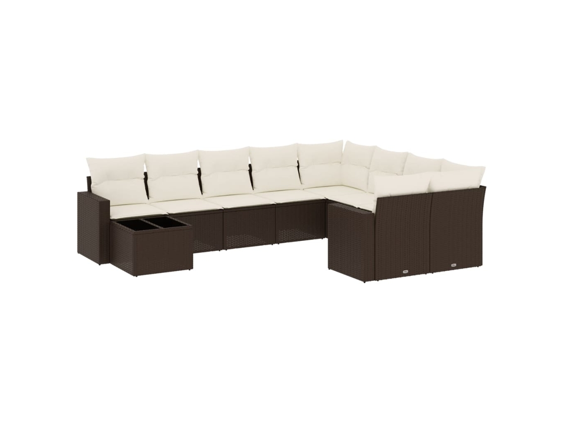 Maison Exclusive - Conjunto de sofá de jardín de 10 piezas con cojines y patas de mimbre - Marrón