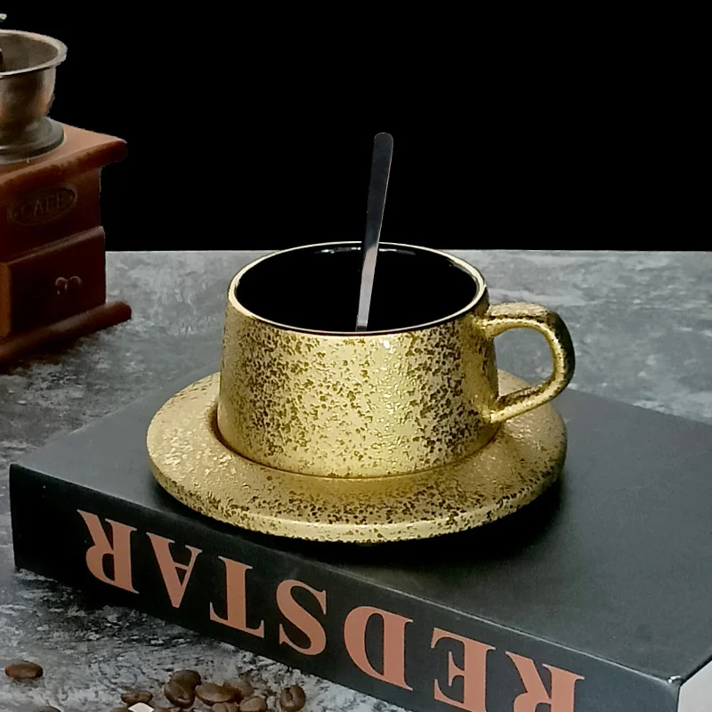 (oro 250ml) Juego De Taza De Café De Cerámica Esmerilada Creativa, Con Platillo, Taza De Lujo Para La Oficina