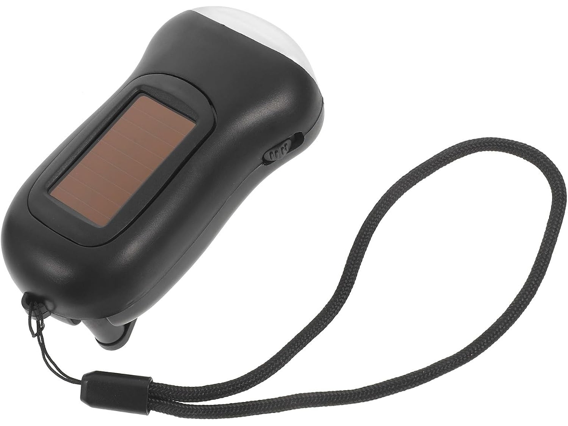 Linterna Solar De Manivela, Led Negro Recargable, Portátil.