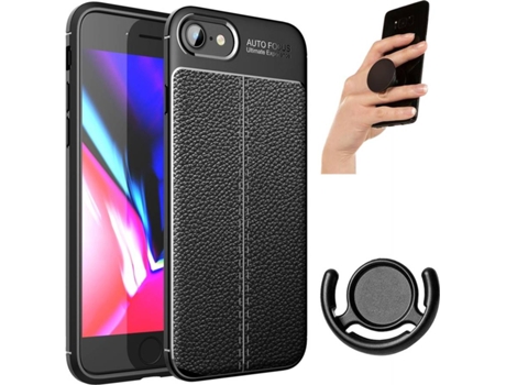 Carcasa + Soporte + Popsocket iPhone SE 2020 Rugged Leather Negro