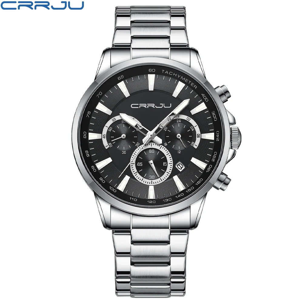 Reloj Deportivo Cronógrafo Para Hombre, Resistente Al Agua, Estilo Militar, Con Elegante Caja De Acero Inoxidable (plateado Y Negro).