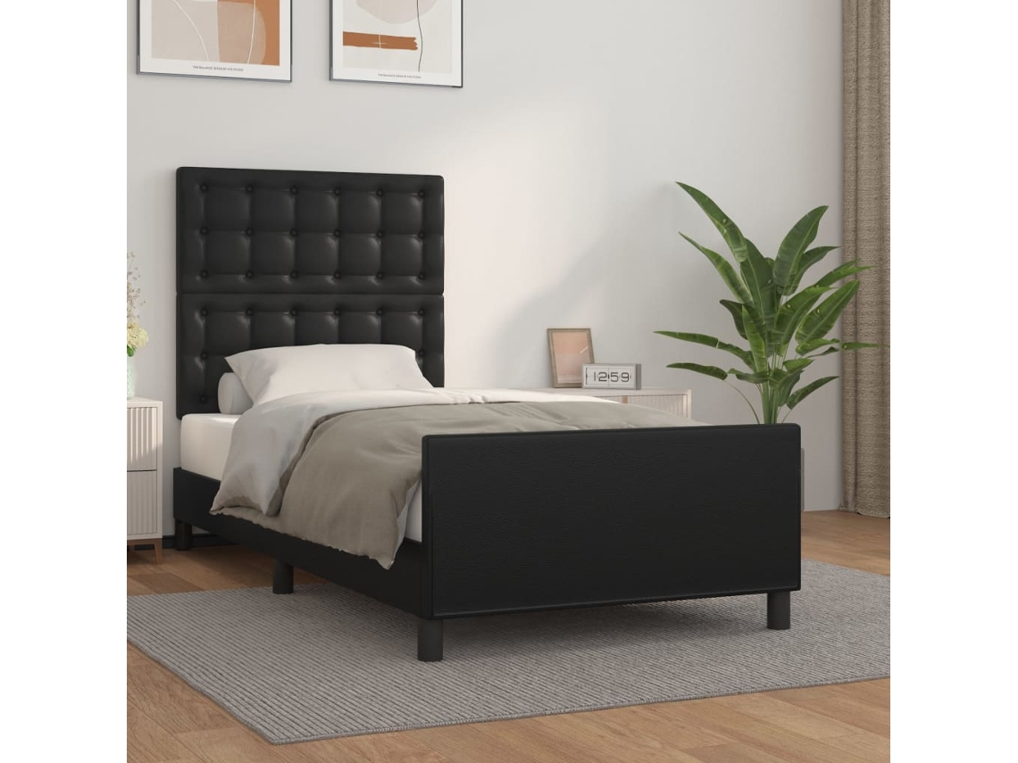 Estructura De Cama Sin Colchón Cuero Sintético Negro 80x200 Cm