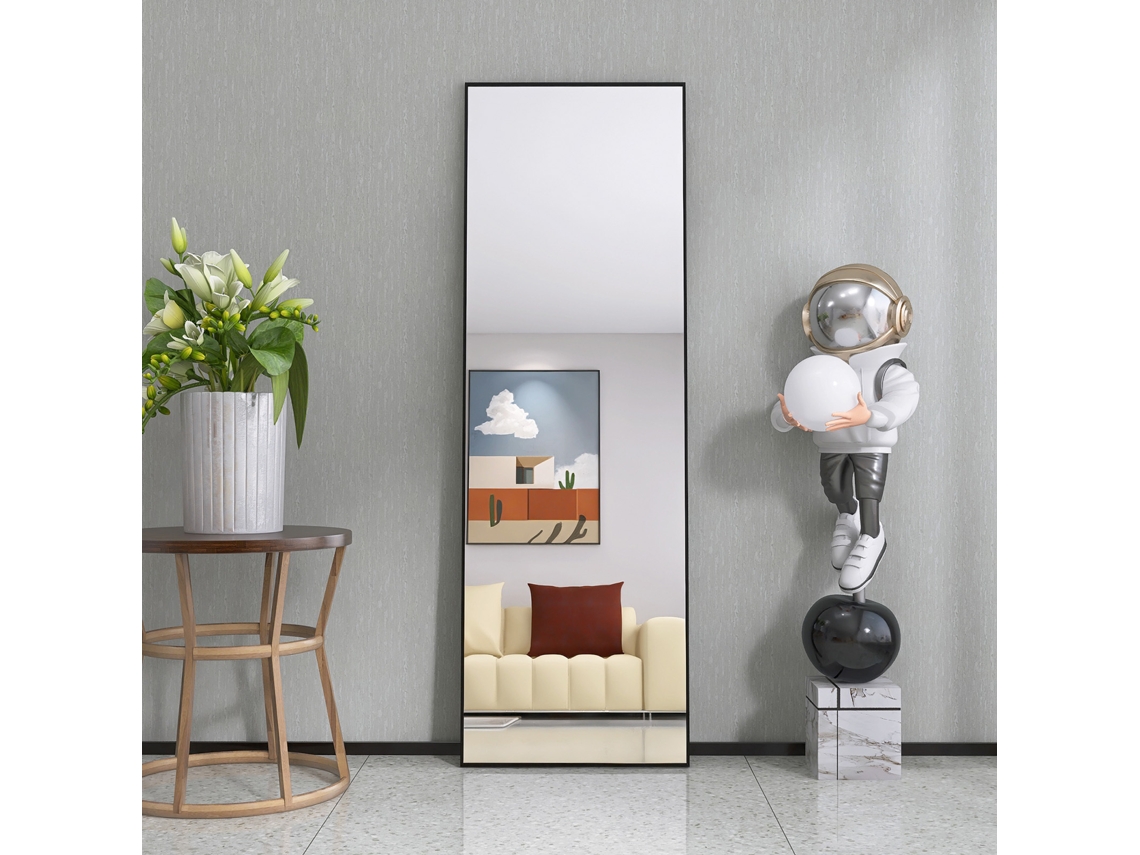 Espejo Cuerpo Entero Negro 162x53 Cm, Suelo Grande Con Marco De Aluminio Y Vidrio Templado, Pared Moderno Para Vestir Y Tiendas