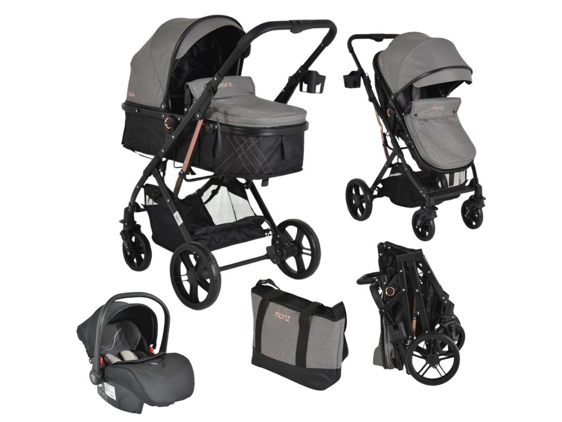 Carrito de bebé trío convertible RAFAELLO hasta 15 kg con silla de coche MULTI de MONI Grey