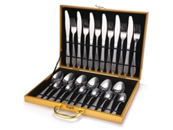 Juego de cubiertos de acero inoxidable (cuchillo, tenedor, cuchara, cucharilla) MDUG (24 piezas plateadas) MDUG