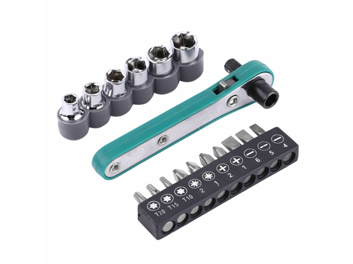 Juego De Llaves De Carraca De 1/4" Con Puntas Y Vasos Intercambiables, Acero Cromo-vanadio Y 45