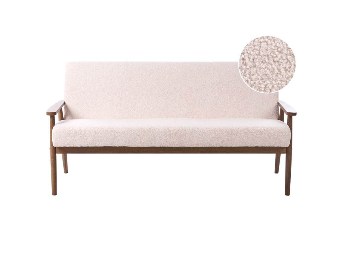 Sofá 3 Plazas Beliani Esrum De Bouclé Crema 151x72x79