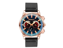 Reloj De Pulsera Casual De Cuero Pu Para Hombres Moda Negocio Oro Rosa + Correa Negra