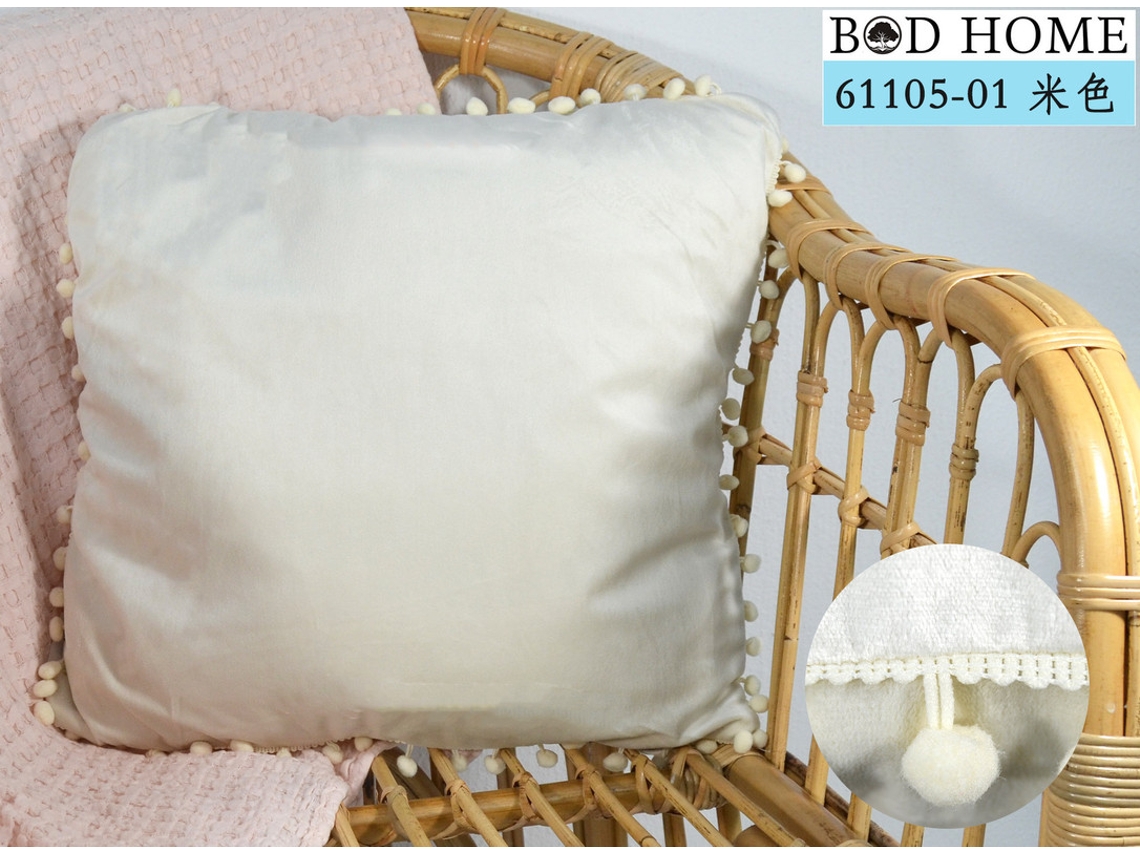 Almofada Lisa Con Rebordo De Bolas Bege 45*45cm BOD HOME
