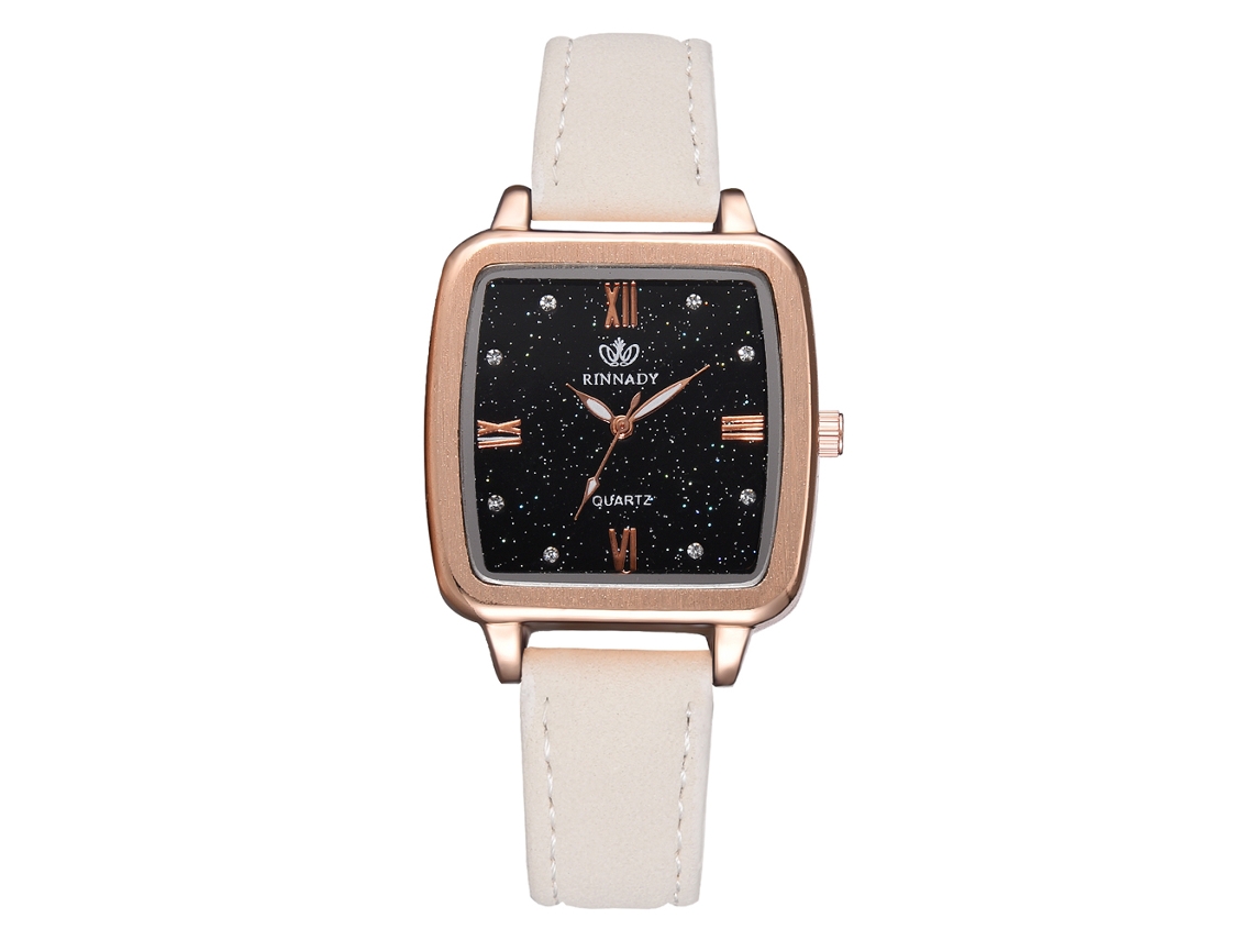 Reloj De Cuarzo Para Mujer Con Correa De Piel Sintética Y Esfera Cuadrada Brillante.