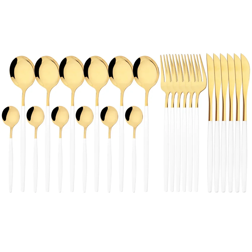 (blanco, Juego De 24 Piezas) Cubiertos De Acero Inoxidable Pulidos A Espejo, Incluye Cuchillo, Tenedor Y Cuchara.