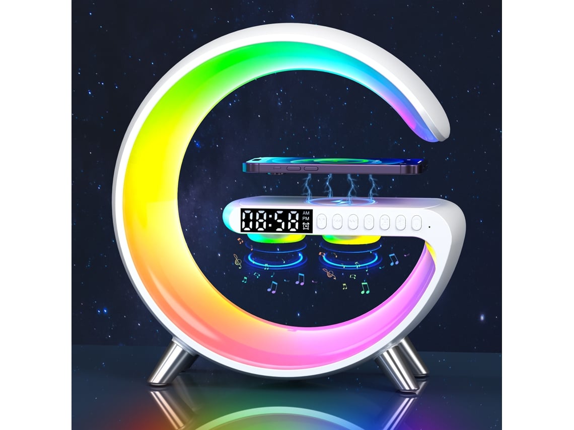 Lámpara De Carga Inalámbrica – Lámpara De Mesa Inteligente Con Luz Ambiental – Altavoz Bluetooth, Cargador Inalámbrico Y Luz Nocturna Led