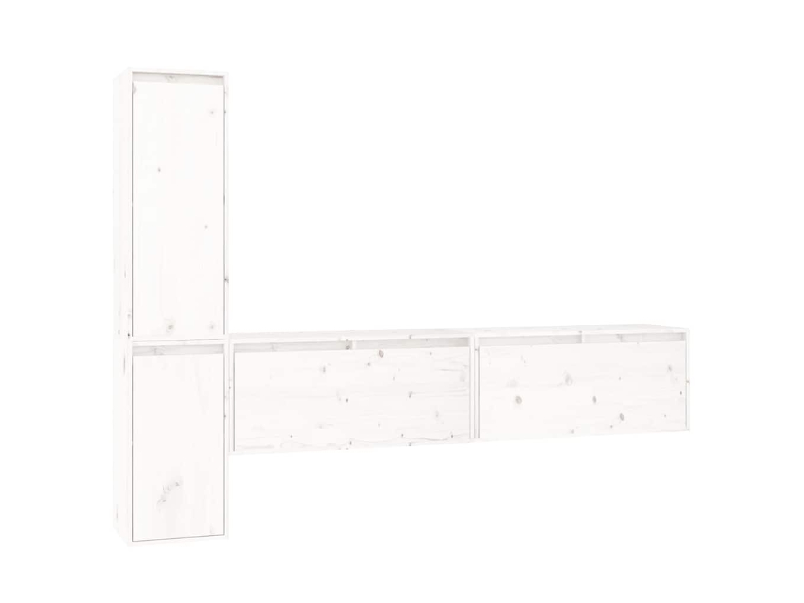 Mueble de TV de 4 piezas, madera maciza de pino, blanco, EXCLUSIVO DE LA CASA