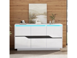 Mueble Salón 140x40x70 Cm - Sideboard Con 3 Puertas, Con Led, Blanco Y Negro