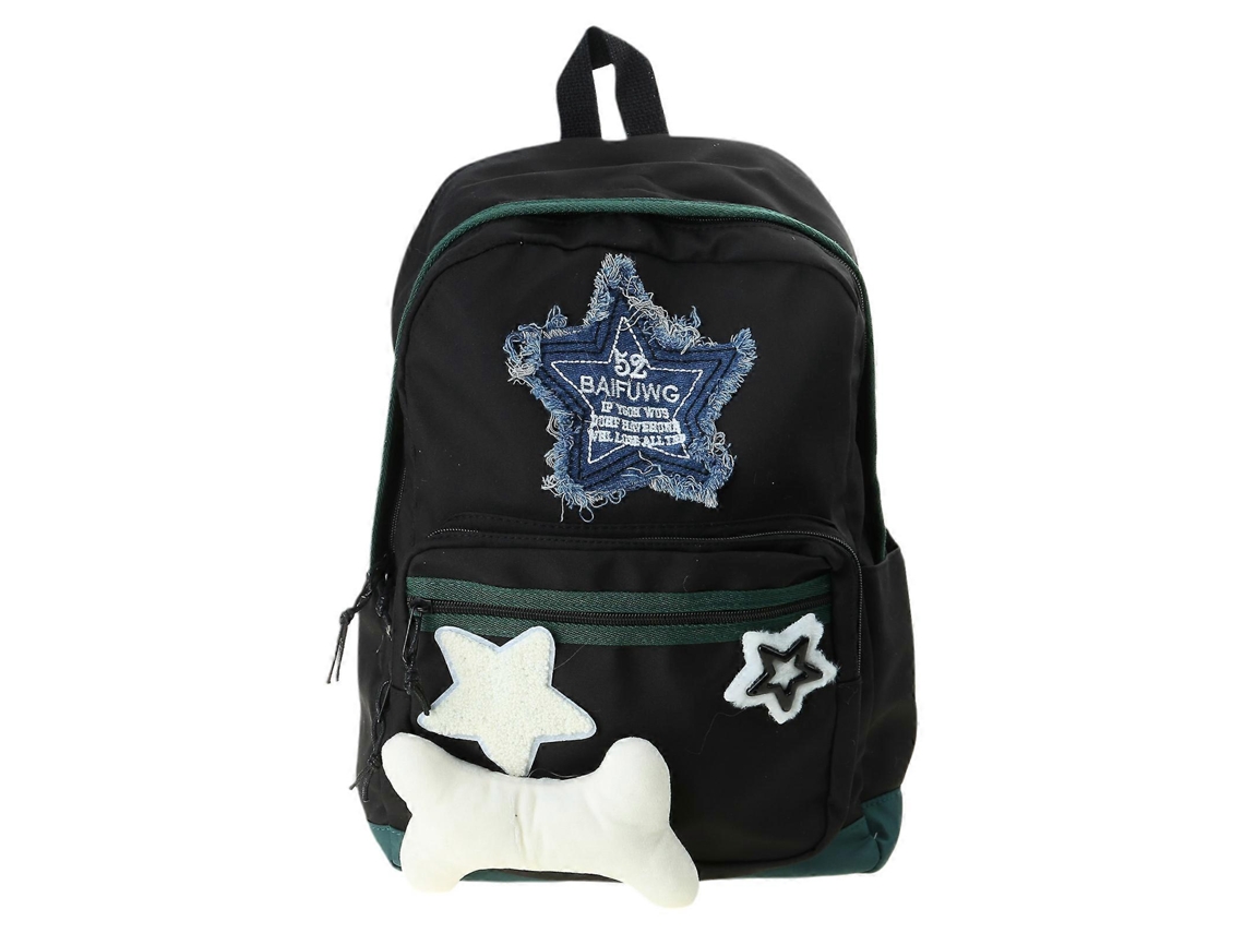Mochila de estilo Y2k chic para mujer con apliques, estética grunge, ideal para la escuela y los viajes, negra.