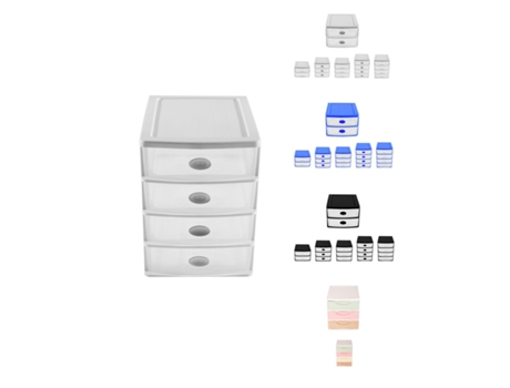 Cajonera de sobremesa grande – Torre de Almacenamiento multiusos Blanco 4 Cajones - Pomo