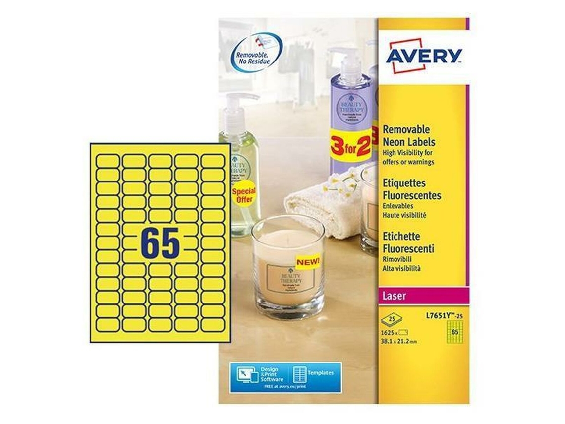 Etiquetas para Impresora AVERY L7651Y-25 Amarillo