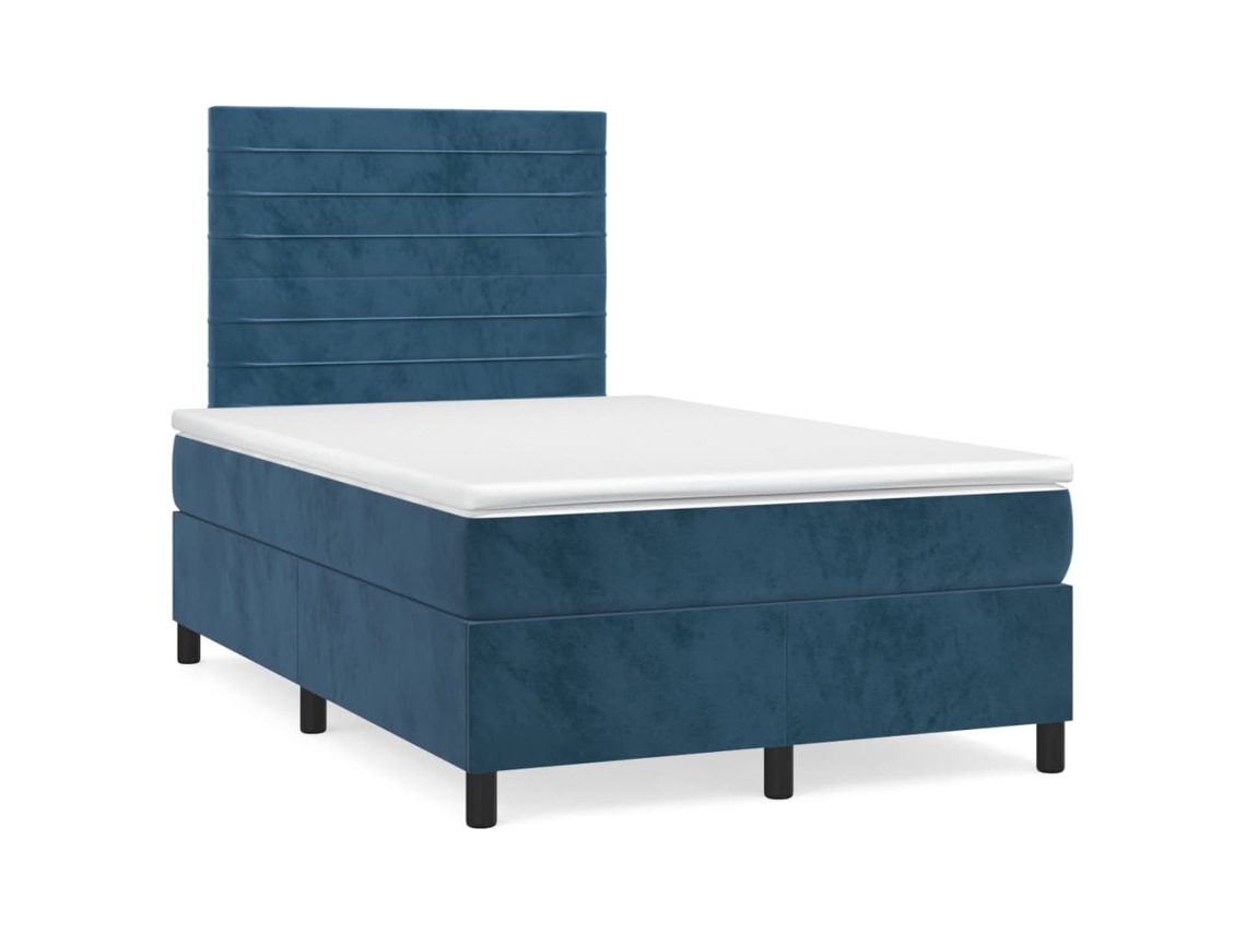 Cama Box Spring Con Colchón Terciopelo Azul Oscuro 120x190 Cm