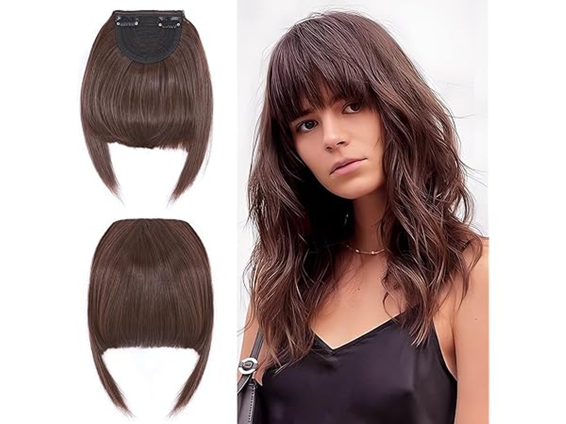Extensiones De Flequillo Con Clip, Castaño Oscuro, Cabello Liso, 30 G, Volumen Y Longitud Naturales En Segundos. Accesorio Multifuncional Y