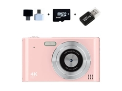 Cámara digital portátil Digitallab 4K de alta resolución con zoom de 16x, luz de relleno y tarjeta de memoria de 64 GB (rosa)