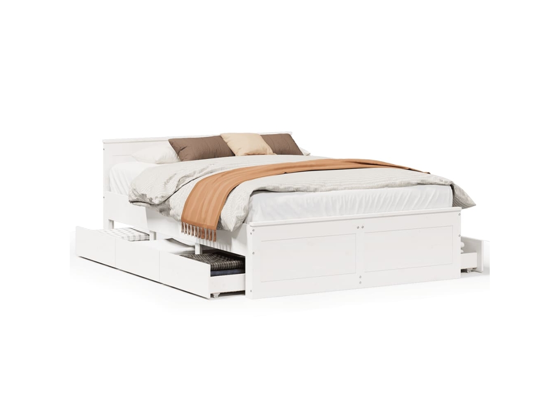 Maison Exclusive - Cama Con Cabecero Sin Colchón Madera Maciza Blanca 140x200 Cm