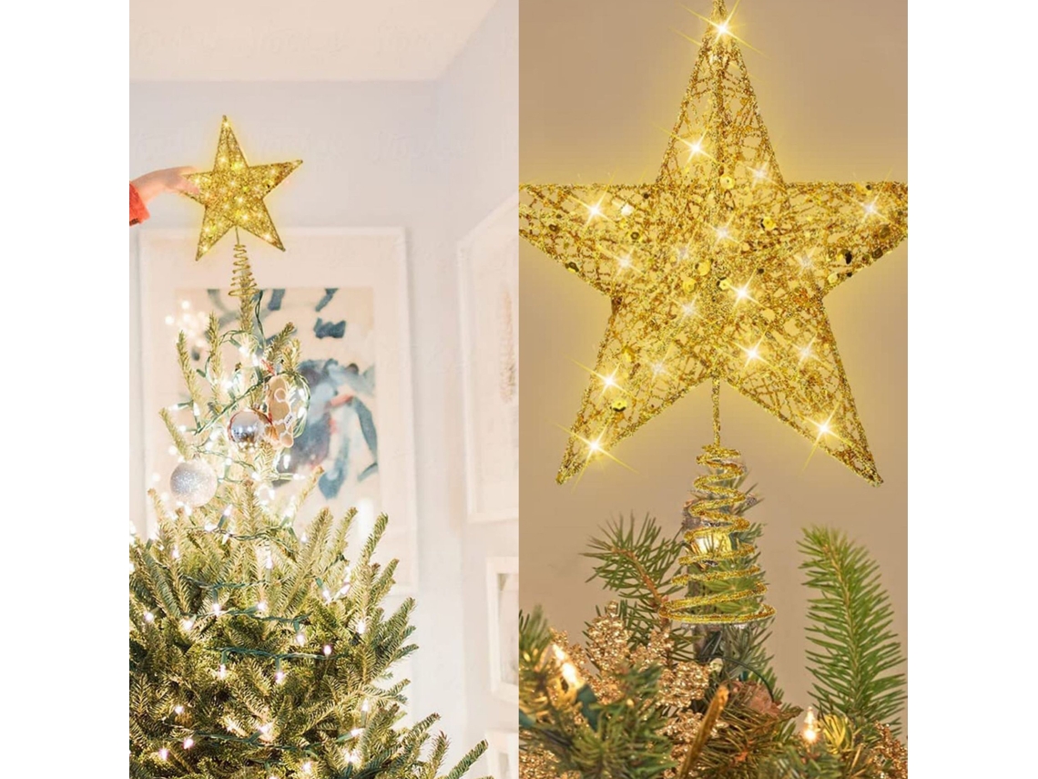 Estrella Led Iluminada De 25 Cm Para La Cima Del Árbol De Navidad, Con Batería Incluida. Decoración Navideña.