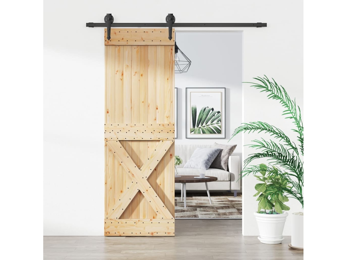 Puerta Corredera Con Herrajes Madera Maciza De Pino 70x210 Cm
