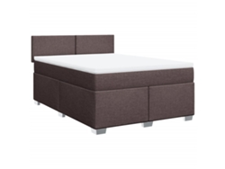 Maison Exclusive - Cama Box Spring Con Colchón Tela Marrón Oscuro 140x200 Cm
