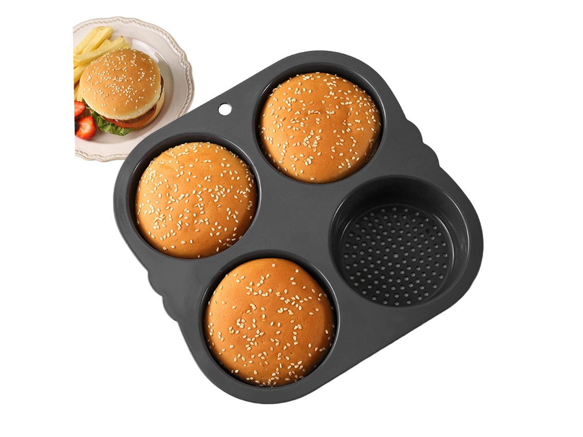 Molde De Silicona Antiadherente De 4 Pulgadas Con 4 Cavidades Para Pan De Hamburguesa, Buena Porosidad Para Repostería.