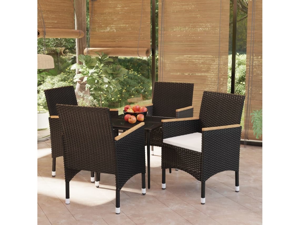 Conjunto de comedor de jardín DKD Home Decor con cojines negros