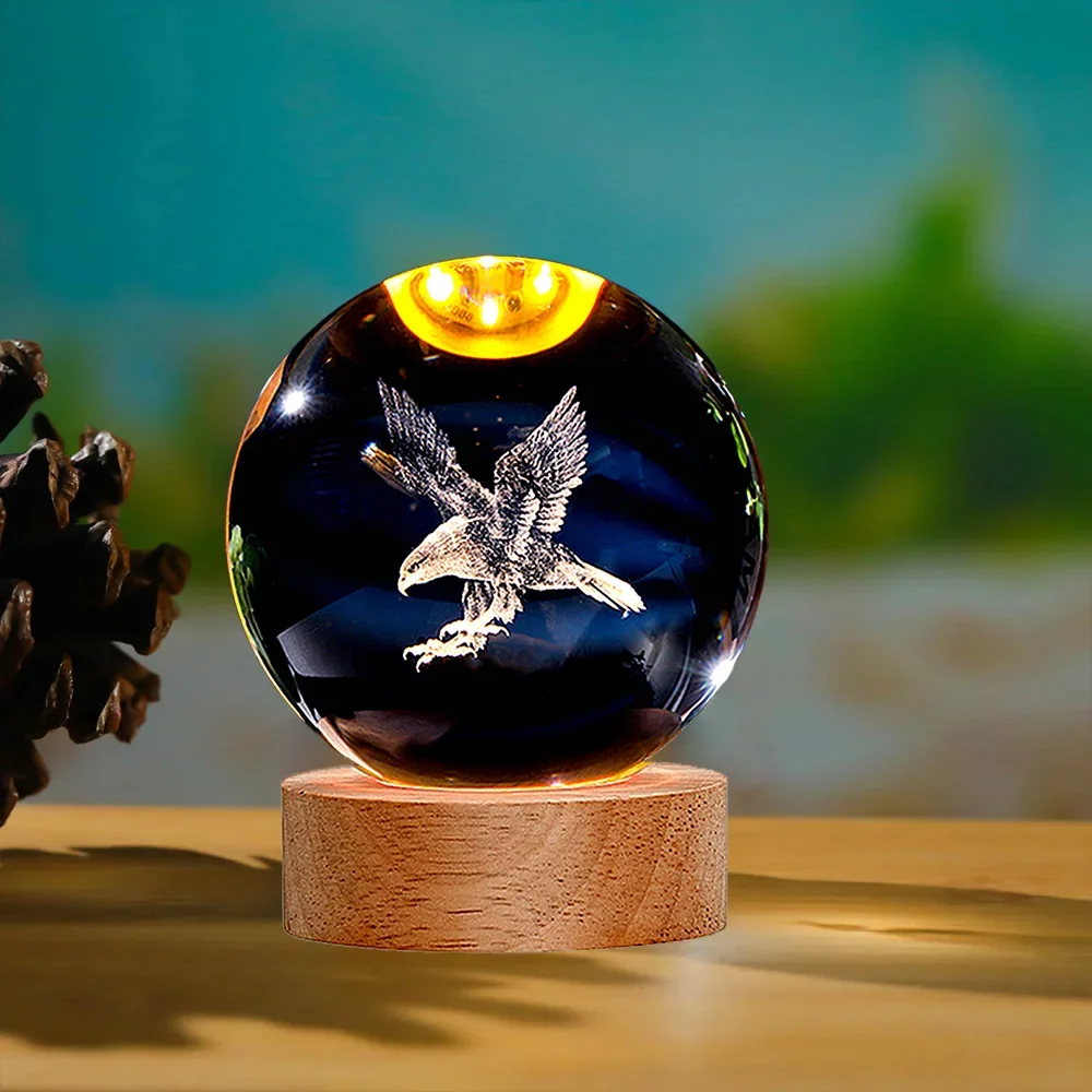 Bola De Cristal Con Forma De Águila Esculpida En 3d (luz Cálida De 6 Cm), Diseño De Alas De Águila, Decoración Para El Hogar.
