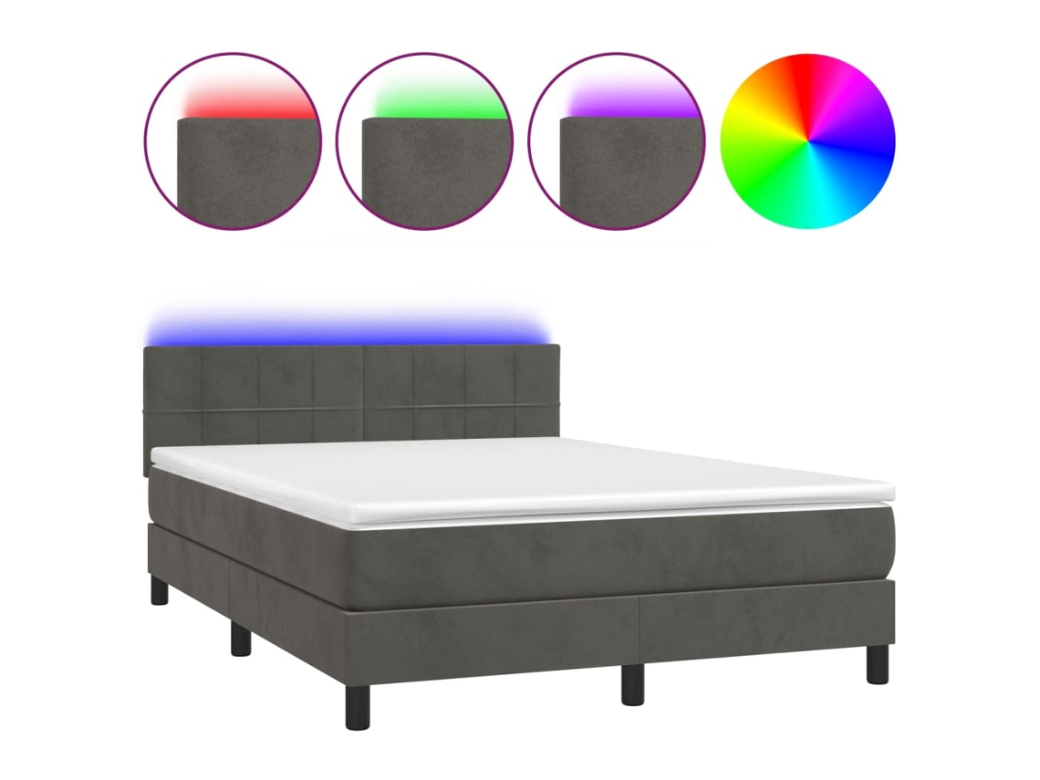 Maison Exclusive - Cama Box Spring Colchón Y Led Terciopelo Gris Oscuro 140x190 Cm