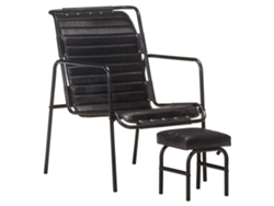 Sillón con Brazos y Reposapiés Cuero Genuino Negro