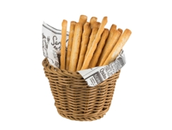 Cesta de polipropileno beige ideal para buffets y presentaciones de comida.